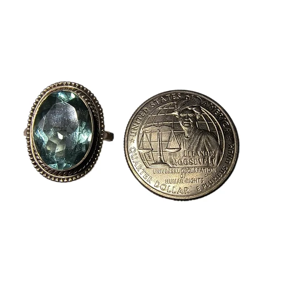 Vintage Handmade Light Blue Faceted Glass Crystal And Sterling Silver Ring - Picture 5 of 12